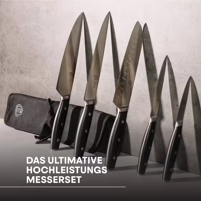 MasterChef Knife Set with Knife Bag, Kitchen Knife Set including Chef's Knife, Santoku Knife, Vegetable Knife, Paring Knife & Slicing Knife, 5-Piece Set, High-Carbon Stainless Steel