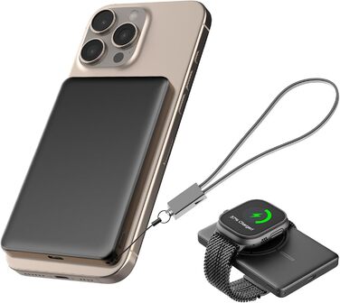 Power Bank JUOVI Магнітний Бездротовий 5000mAh з PD, 20W, USB-C, для MagSafe, iPhone 16/15, AirPods, iWatch (Білий/Чорний)