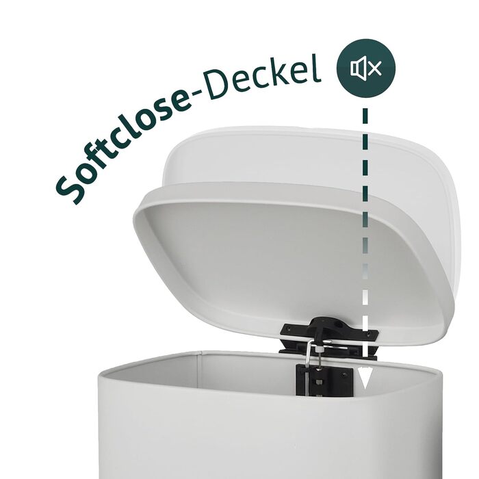 Сміттєвий відер SVITA TQ30 на 30л з педаллю та Softclose кришкою, нержавіюча сталь (Білий)