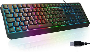 KLIM Chroma: Бездротова ігрова клавіатура AZERTY (USB) - Чорна, RGB, Водостійка, Ергономічна