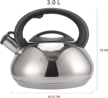 Електричний чайник EliteHoff з індукційним нагріванням, 3л, нержавіюча сталь, з автоматичним свистком, срібний, для всіх типів плит (E-5113)