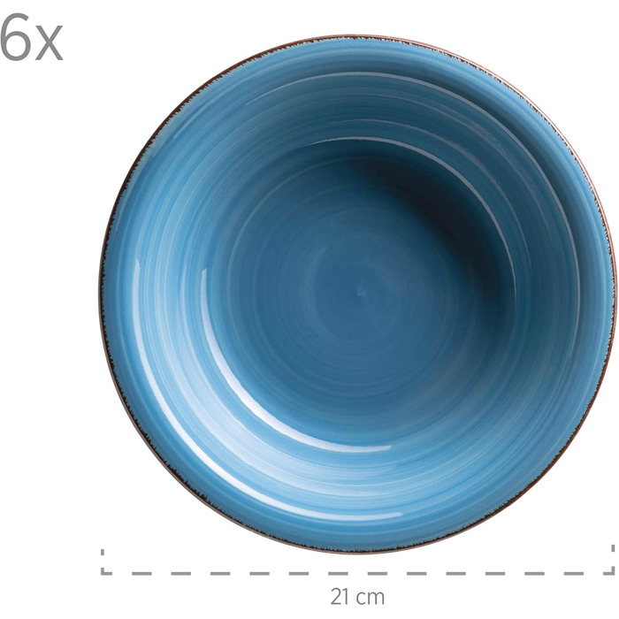 MÄSER 931602 Bel Tempo II Dinnerware Set for 6 People in a Modern Vintage Look, 12-Piece Tableware Service, Hand-Painted, Dark Blue, Stoneware, Blue