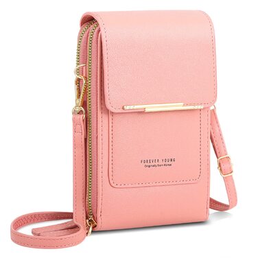 Сумка жіноча через плече для телефону, гаманець, рожева PU шкіра - Premium Crossbody Handytasche