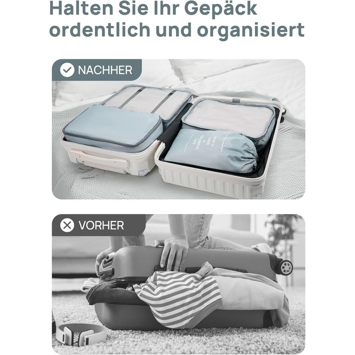 Органайзери для валізи 8 шт., дорожні куби для подорожей, водонепроникні, з косметичкою, сірі
