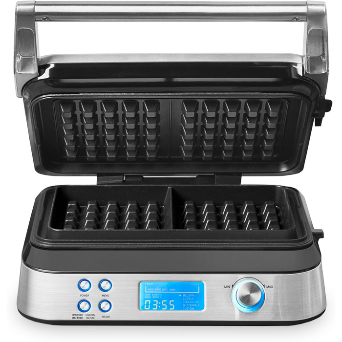 Вафельниця GASTROBACK 42424 Advanced Control, 1600 Вт, 5 програм, 7 рівнів підсмаження, LCD-дисплей, нержавіюча сталь, срібляста, одиночна