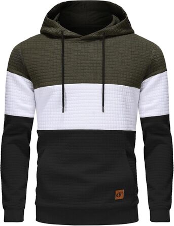 Чоловічий худі YuKaiChen з па́тчворком, джáкард, капюшон, кишені, армійсько-зелений, білий, хакі (4XL)