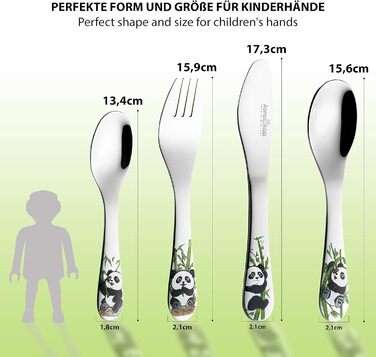 Набір дитячого столового прибору Koru Kids® Kinderbesteck (4 шт.) з нержавіючої сталі - для дітей від 3 років (Панда)