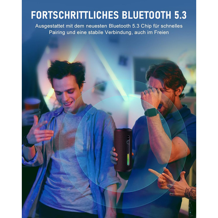 Портативна Bluetooth колонка OHAYO 24W з RGB підсвіткою, Bass Boost, 30 годин роботи, IPX7, підтримкою дзвінків та водонепроникністю для відпочинку на природі, вечірок, пляжу, саду (чорна)