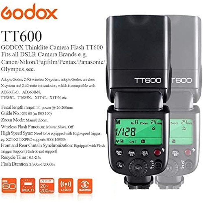 Спалах Godox TT600 - універсальний Speedlite для камер Canon, Nikon, Fujifilm, Pentax, Olympus, Panasonic