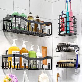 Набір полиць для душу без свердління, 5 шт. Органайзер для ванної кімнати, полиці для душу з нержавіючої сталі, велика місткість, корзинка для душу, тримач для шампуню та гелю для душу для ванної кімнати та кухні (2 прямокутні + 2 контейнери + 1 для зубних щіток)