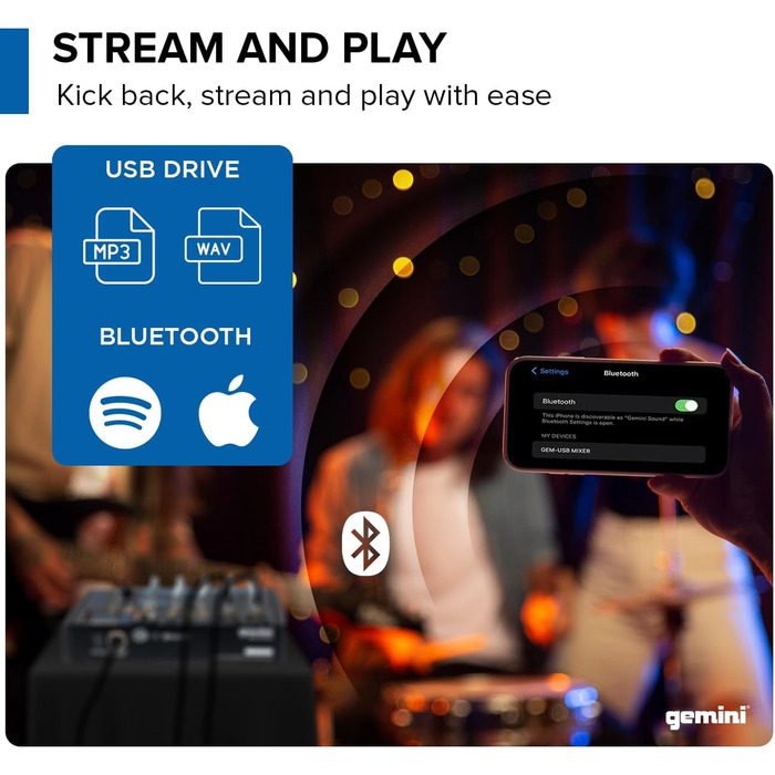 Мікшерний пульт Gemini GEM 08 USB, Bluetooth, 8 каналів, фантомне живлення, USB медіаплеєр, для стрімінгу