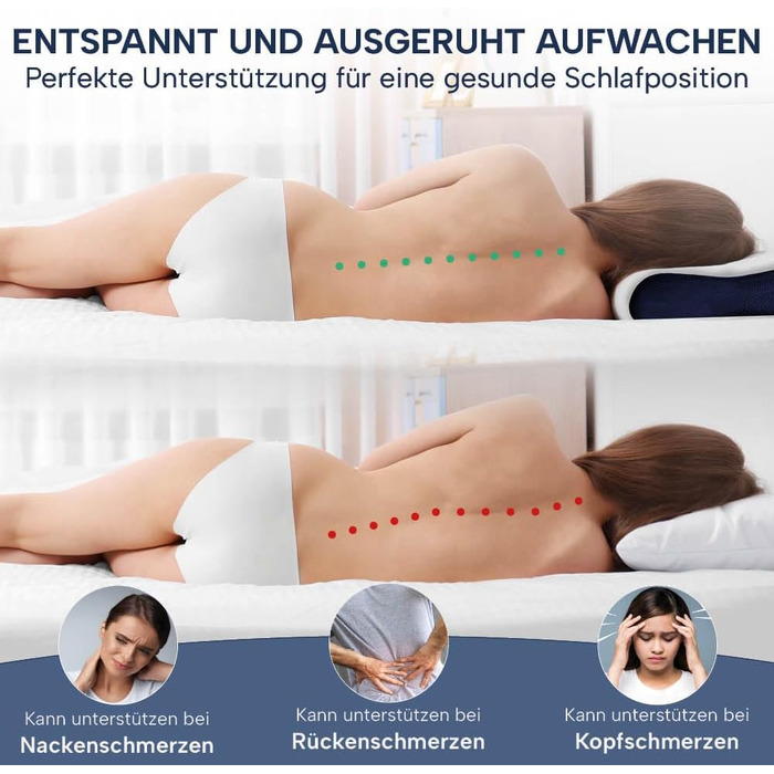 Ортопедична подушка для шиї з ефектом пам'яті (Memory Foam), регульована висота, для підтримки шийного відділу хребта та зняття болю, 60x30 см, середній рівень жорсткості