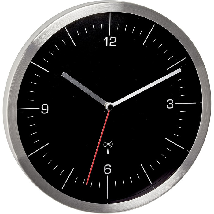TFA Dostmann Wall Clock, 60.3544.01, No Ticking Sound, Kitchen Wall Clock, Analog, Glass Stainless Steel Black-Silver, 245 x 41 mm