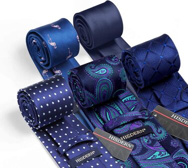 HISDERN Набір краваток для чоловіків (5 шт.) з кишеньковим хустиною. Класичні, елегантні, шовкові краватки та хустинки для весілля та особливих випадків. У подарунковій коробці.