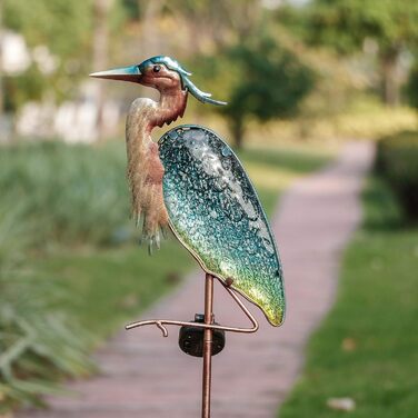 TERESA'S COLLECTIONS Solar Lamps for Outdoors, Outdoor Garden Decor, Grey Heron Garden Statue Solar Light for Outdoors, Metal and Glass Garden Light Waterproof Path Light, for Christmas Gifts