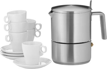 WMF Kult Espresso Maker 300ml, Espresso Machine for 6 Cups, Brushed Cromargan Stainless Steel, Induction, Dishwasher-Safe