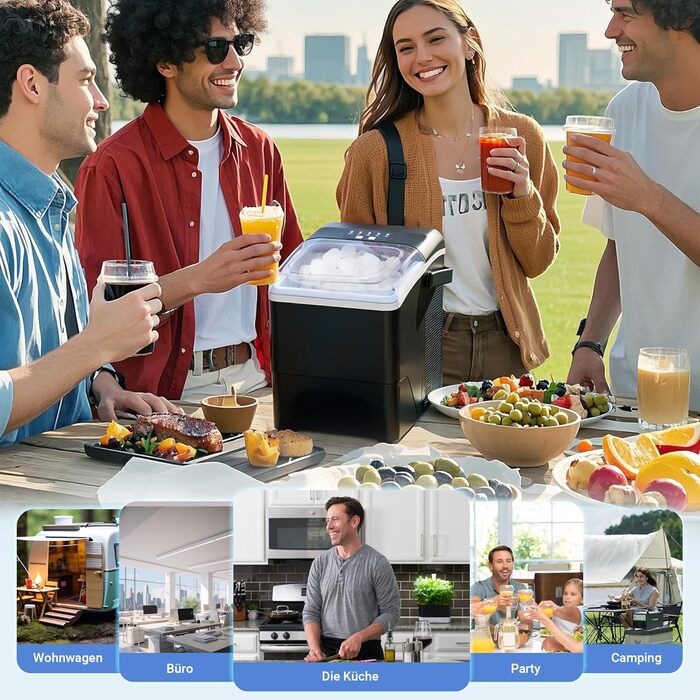 Машина для приготування кубиків льоду Klein - 2 розміри, 9 кубиків за 6 хвилин, портативна, для офісу, кемпінгу та вечірок (чорний)