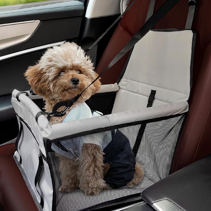 Автомобільний лежак для собак, сірий, 40x32x24 см, Oxford, дихаючий, знімний, складний