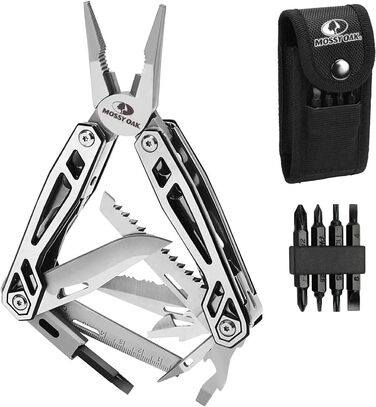 Mossy Oak 21-in-1 Multi-Tool - Stainless Steel Pocket Knife & Multi-Function Tool for Camping, Hiking & Repair - Includes Pouch