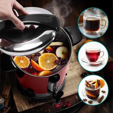 Navaris Mulled Wine Warmer Hot Water Dispenser - Stainless Steel - 6.8L - with Thermostat, Fill Level Indicator, and Tap - Mulled Wine Hot Beverage Machine Red