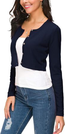 Болеро жіноче EXCHIC трикотажне з ґудзиками, довгий рукав, темно-синій (Navy Blue) - ідеально для суконь
