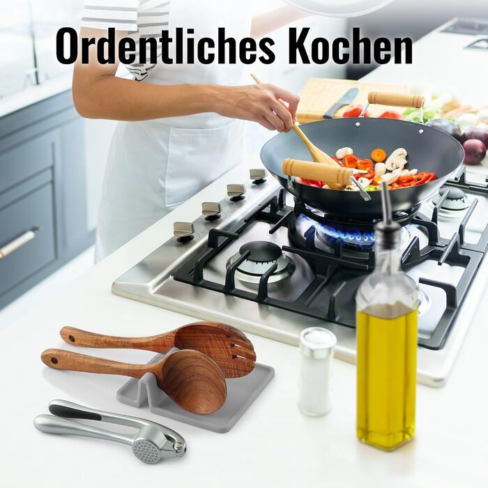 Підставка для кухонного приладдя Zulay Kitchen з піддоном для крапель, термостійка, BPA-free, сіра. Підходить для ложок, шумівки, щипців та іншого кухонного аксесуару.