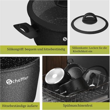 Набір каструль Scheffler 15 предметів з антипригарним покриттям для індукційних плит, чорний (HL-21PS102)