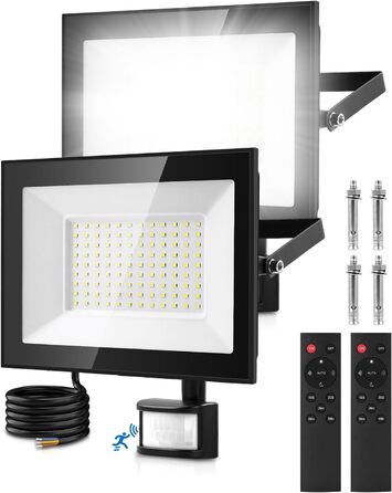 Світлодіодний прожектор Lightasea 100 Вт з датчиком руху, 10000 Лм, IP66, холодне біле світло 6500K, пульт ДУ, для вулиці, саду, гаража