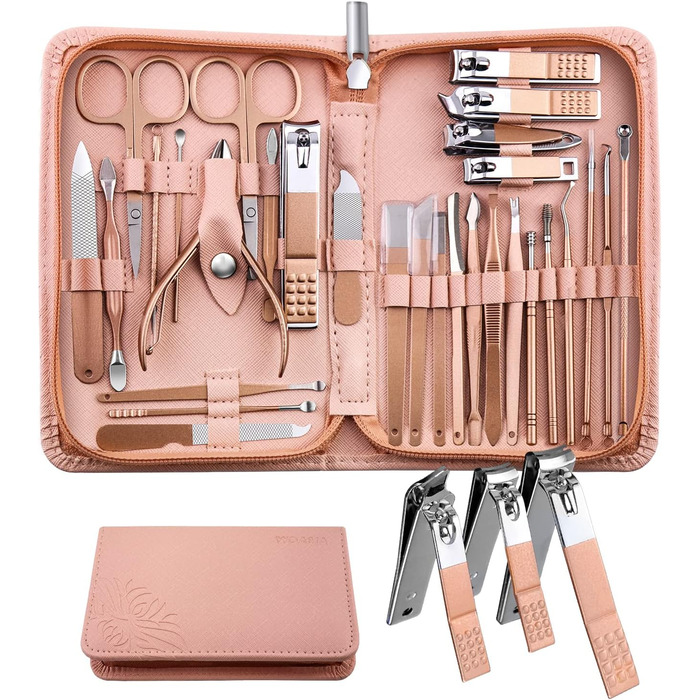 Набір для манікюру та педикюру WOAMA 30 в 1 - професійний набір для догляду за нігтями з нержавіючої сталі (рожевий)