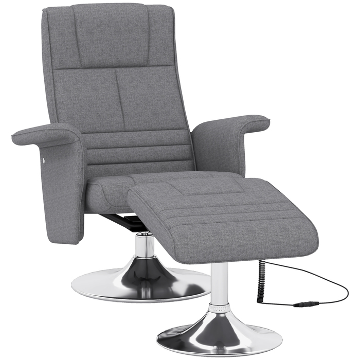 HOMCOM Electric Recliner TV Chair with Footrest, Reclining Function, Vibration Massage, Remote Control, Linen-Look Dark Grey