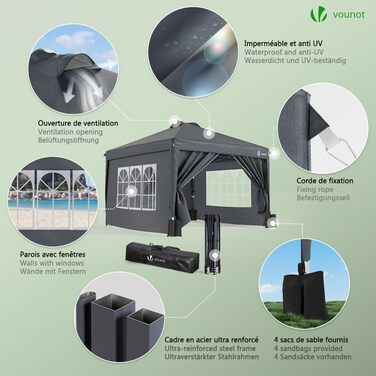 VOUNOT® 3x3m (approximately 10x10ft) Gazebo - Waterproof, Stable, Winter-Resistant, Pop-Up Folding Gazebo with 4 Side Walls and 3 Sandbags, Foldable Party Tent, Garden Tent, Garden Gazebo including Bag, Green (pop up gazebo grey)