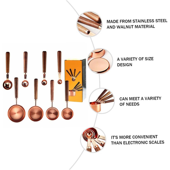 Measuring Cup Set 250 ml, 125 ml, 80 ml, 60 ml, Measuring Spoons for Baking, Rose Gold Stainless Steel for Home Use