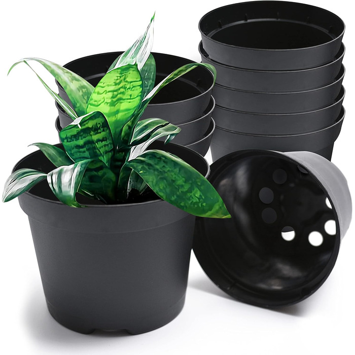 Prime Garden® Круглі пластикові горщики для розсади та квітів, чорні, 31 см, 12 л, набір 10 шт, для дому і вулиці