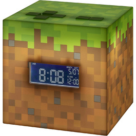 Будильник Minecraft Grasblock: офіційно ліцензований, з підсвіткою, відтворює музику з гри, декор для кімнати геймера Minecraft, 13 x 13 см, зелений