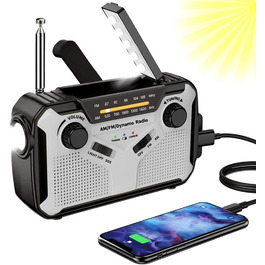 Радіо Solar Radio AM/FM портативне, з ручним генератором, аварійне радіо з акумулятором 4000mAh, ліхтарик, SOS-сигнал для кемпінгу, відпочинку на природі та надзвичайних ситуацій (сірий)