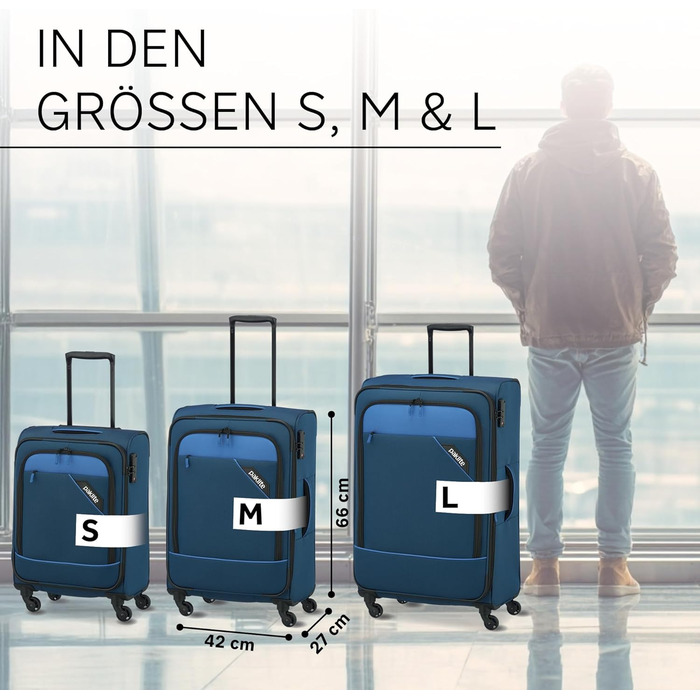 Валіза ручної поклажі Paklite Derby 55 см, 41 л, 4 колеса, з TSA замком та функцією розширення, блакитна