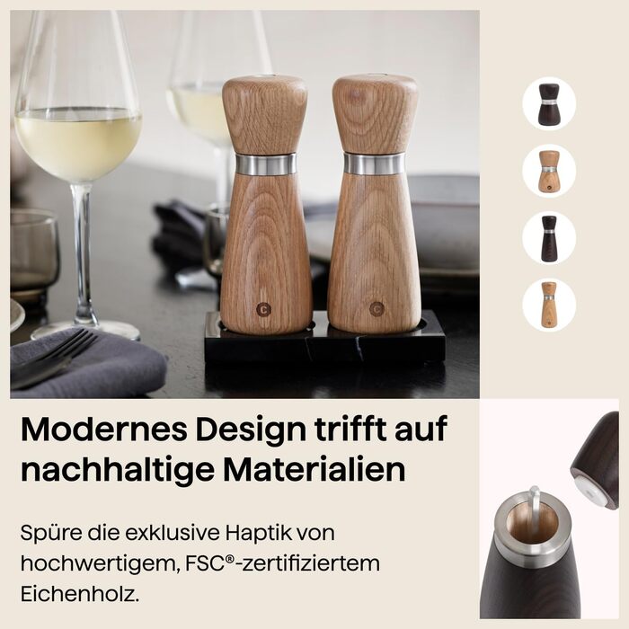 Crushgrind Kyoto Spice Mill with Ceramic Grinder | Salt and Pepper Mill with Adjustable Grind Setting for Coarse Salt | Herb Mill made from High-Quality, Sustainable Materials (170 mm, Brown Oak)