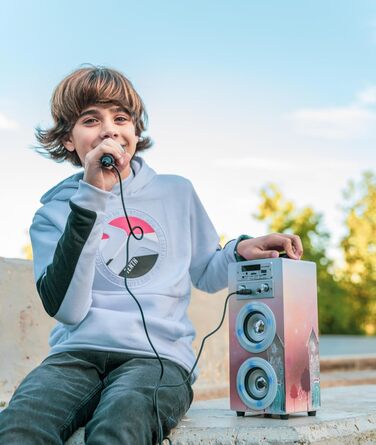 Караоке DYNASONIC з 2 мікрофонами, портативна караоке-машина, Bluetooth-динамік, USB та SD-кардридер, світлові ефекти, подарунок для дітей 5-13 років (Model 19)