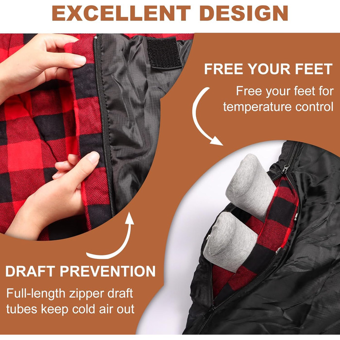 Спальний мішок двомісний ETGLCOZY для дорослих та дітей, XL Queen Size, 220*160 см, для кемпінгу, походів, трекінгу, вологостійкий, з компресійним мішком (чорний/червоний)