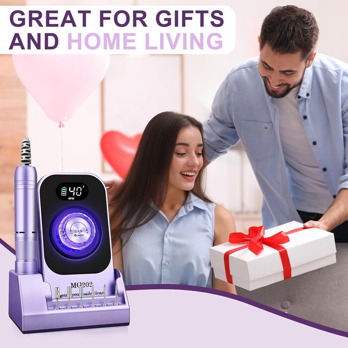 Електричний фрезер для нігтів 12в1 з кейсом, 40000 об/хв. Професійний набір для манікюру та педикюру. Фрезер для гелю та акрилу (Mauve)