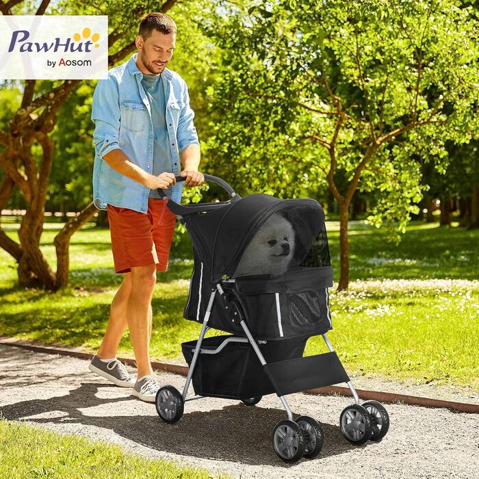 Візок для собак PawHut - Buggy для домашніх тварин, коляска для собак, бігова коляска, причеп (Чорний)