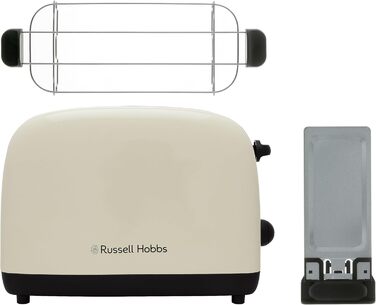 Тостер Russell Hobbs Colours Plus, 2 скибки, нержавіюча сталь, кремовий, широкі відсіки, підставка для булочок, 6 режимів підсмажування, функція розморожування, Lift & Look, 1600 Вт