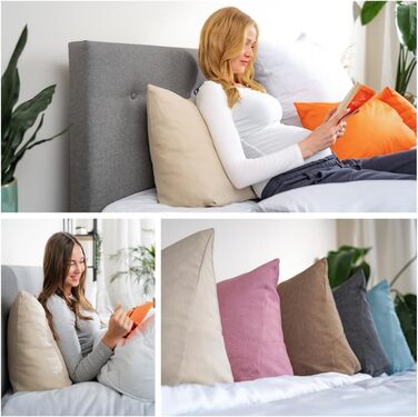 Підголовник для спини Sleepling з тканини Cord, трикутна подушка для ліжка та дивана, підтримка попереку, подушка для читання, пляжний килимок, знімний та пральний чохол, бічне кишеню, 70 x 40 x 20 см, темно-сірий