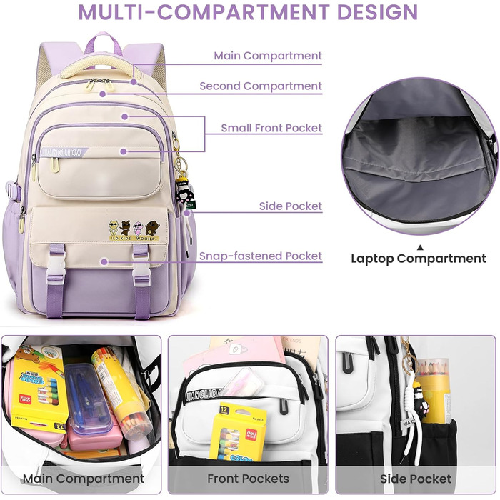 Шкільний рюкзак IvyH для дівчаток та хлопчиків, 15.6