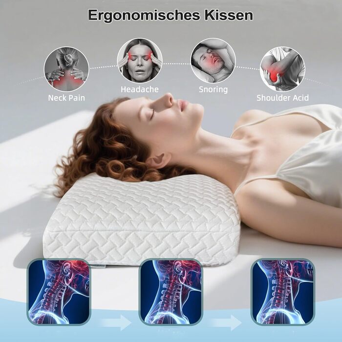 Ортопедична подушка для шиї та голови Classic з ефектом пам'яті (Memory Foam), ергономічна, середньої та високої жорсткості, з дихаючим знімним чохлом, біла