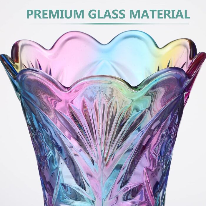 Ваза Gatuida: скляна ваза для декору, сучасний дизайн, кольорова скляна ваза, ваза-радуга, рожева ваза для стильного декору столу, весілля та дому