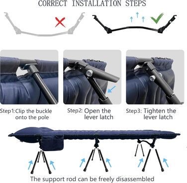 Розкладне ліжко-спальник туристичне, ультралегке, 160кг, блакитне. З алюмінієвою конструкцією та антирипстоп тканиною для кемпінгу, відпочинку на природі, вдома та на пляжі