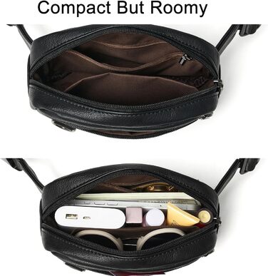 Жіноча сумка на пояс, кросбоді, з PU шкіри, водовідштовхувана, антикрадіжна, 4 відділення, чорна, на блискавці, 19.05 x 15 см, 55 см ремінець, ручне прання