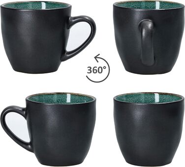 Кавовий сервіс MamboCat Reactive Glaze Green 18 предметів на 6 осіб м'ятного кольору | Столовий посуд з каменної глини з мідним декором