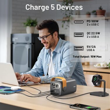 Power Bank Selore&S 60000mAh 100W з 5 портами USB-C для iPhone, Samsung, MacBook, iPad Pro, Switch, Steam Deck, Surface Go (Сірий)